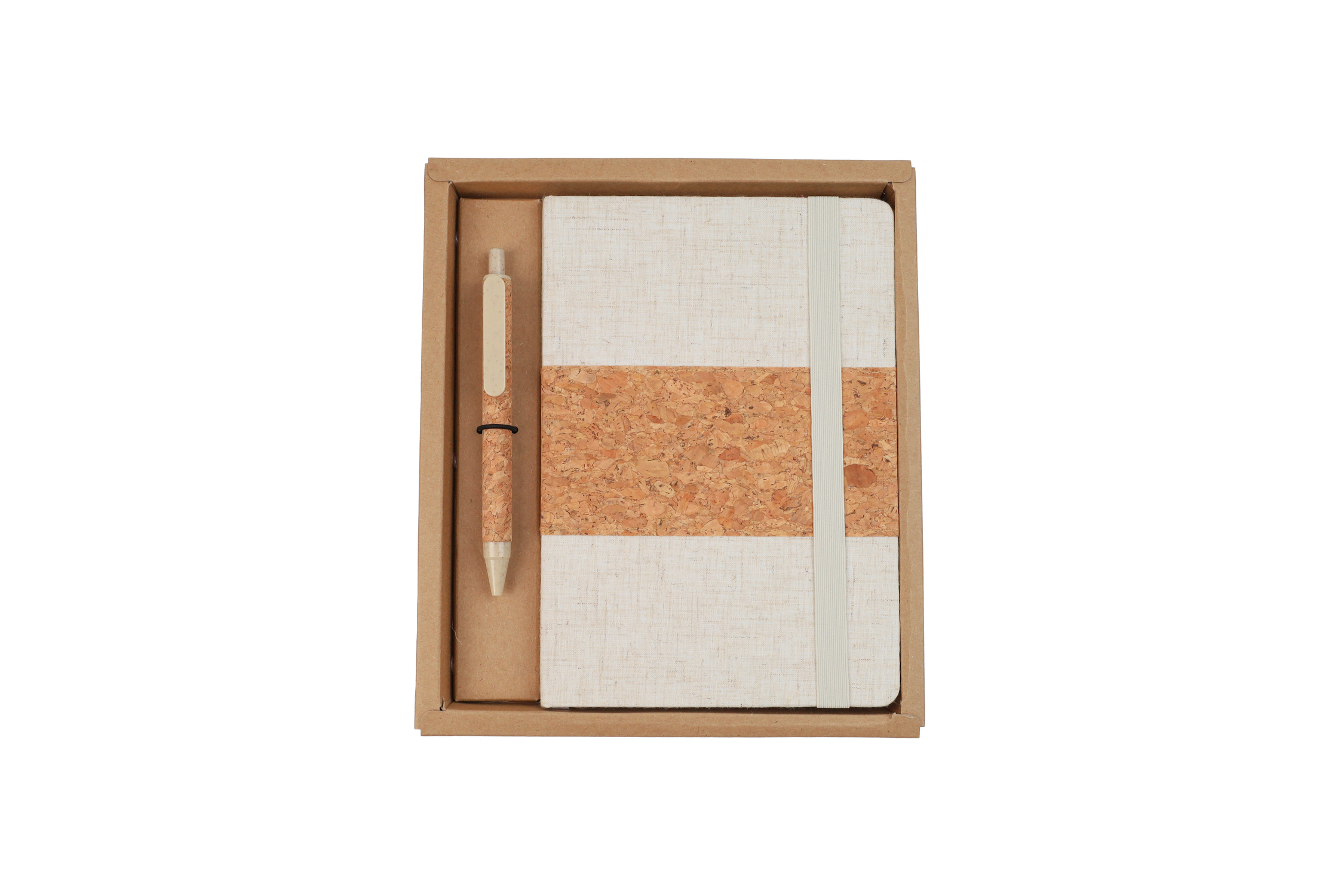 ERDUDFYL - Cork+RPET Notebook and Bamboo Pen Gift Set